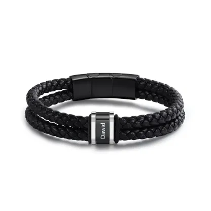 Kettenmachen Herren Personalisierte 3 Namen Doppellagiges Geflochtenes Leder Armband 25.99
