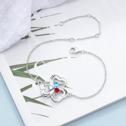 925 Sterling Silber Herzförmiges Armband mit 3Namen und 3 Geburtssteinen
