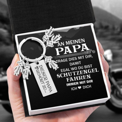 Personalisierter 5 Kinder Namen Schlüsselanhänger - Motorradfahrer - An Meinen Papa - Geschenkkarte Set