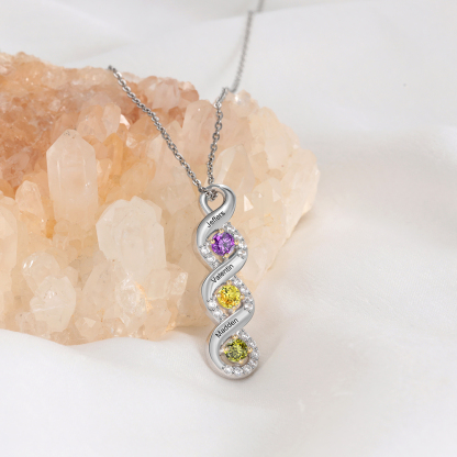 S925 Silber Gravur 3 Namen Infinity Halskette mit 3 Geburtssteinen