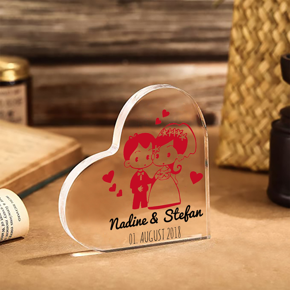 Personalisierte 2 Texte Acryl-Deko Schreibtischdekoration Hochzeitstag Geschenk für Paar