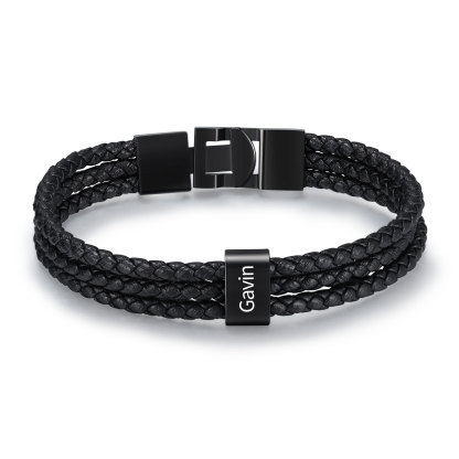 Herren Gravur 1-8 Namen Perlen Dreifach Geflochtenes Leder Armband