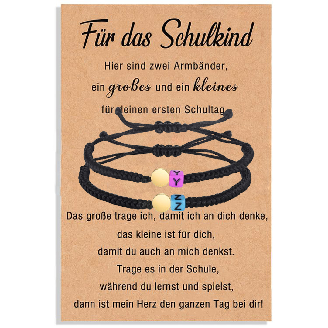 Personalisierte 2 Buchstaben Handseil Armbänder Set mit 2 Ketten Für das Schulkind- Schulanfang Geschenk