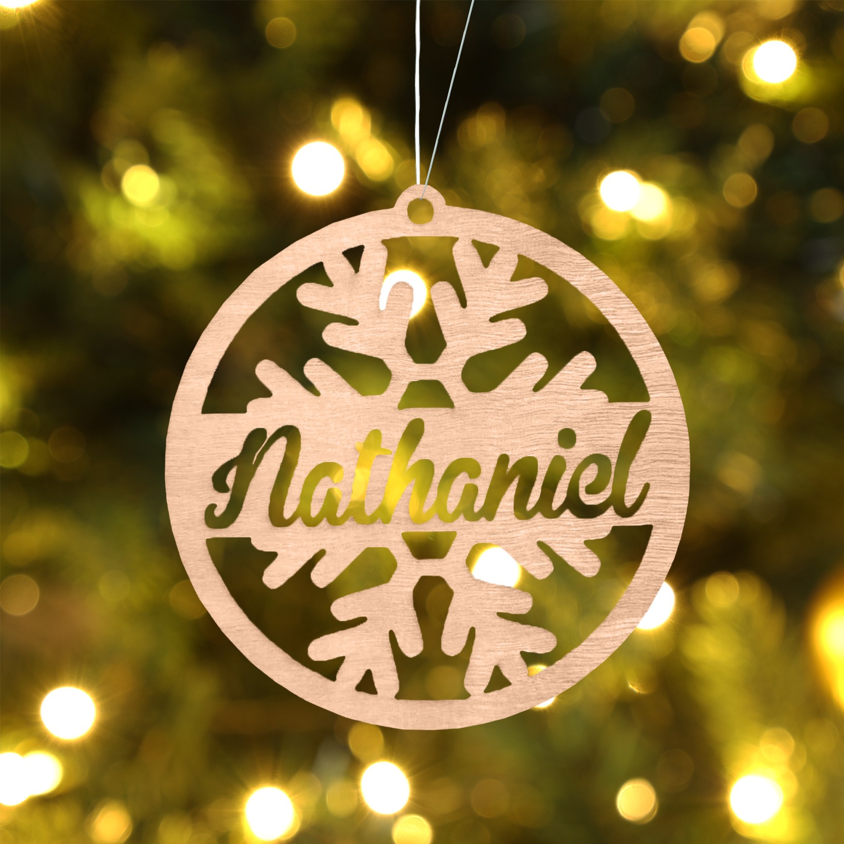 Holz Personalisierter 1 Namen Rund Schneeflocke Weihnachtsornament Weihnachtsbaum Anhänger
