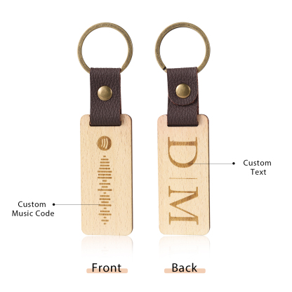 Personalisierter Text & Spotify Code PU Leder Holz Birke Schlüsselanhänger