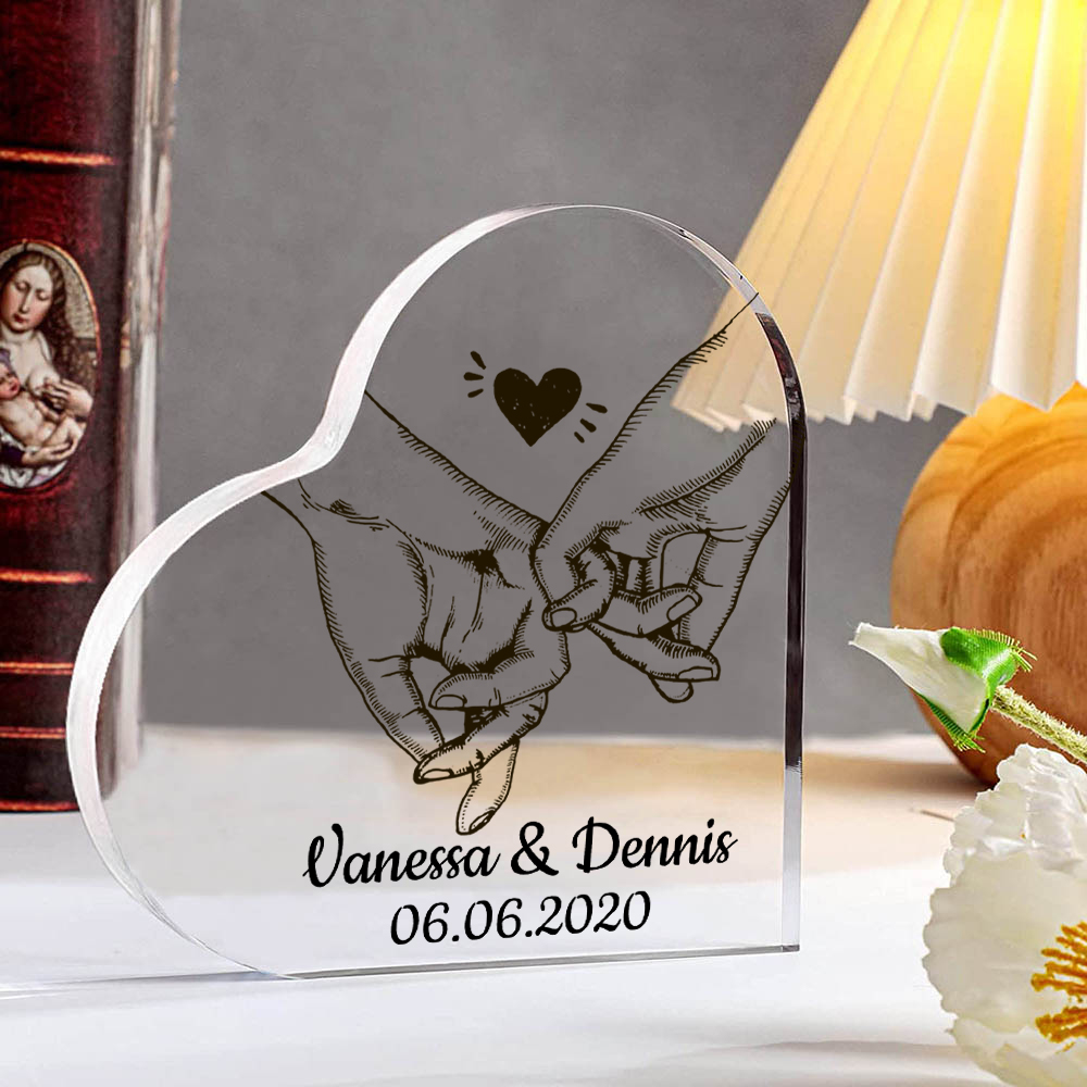 Personalisierte Text & Datum Acryl-Deko Pinky-Versprechen Schreibtischdekoration für Paar