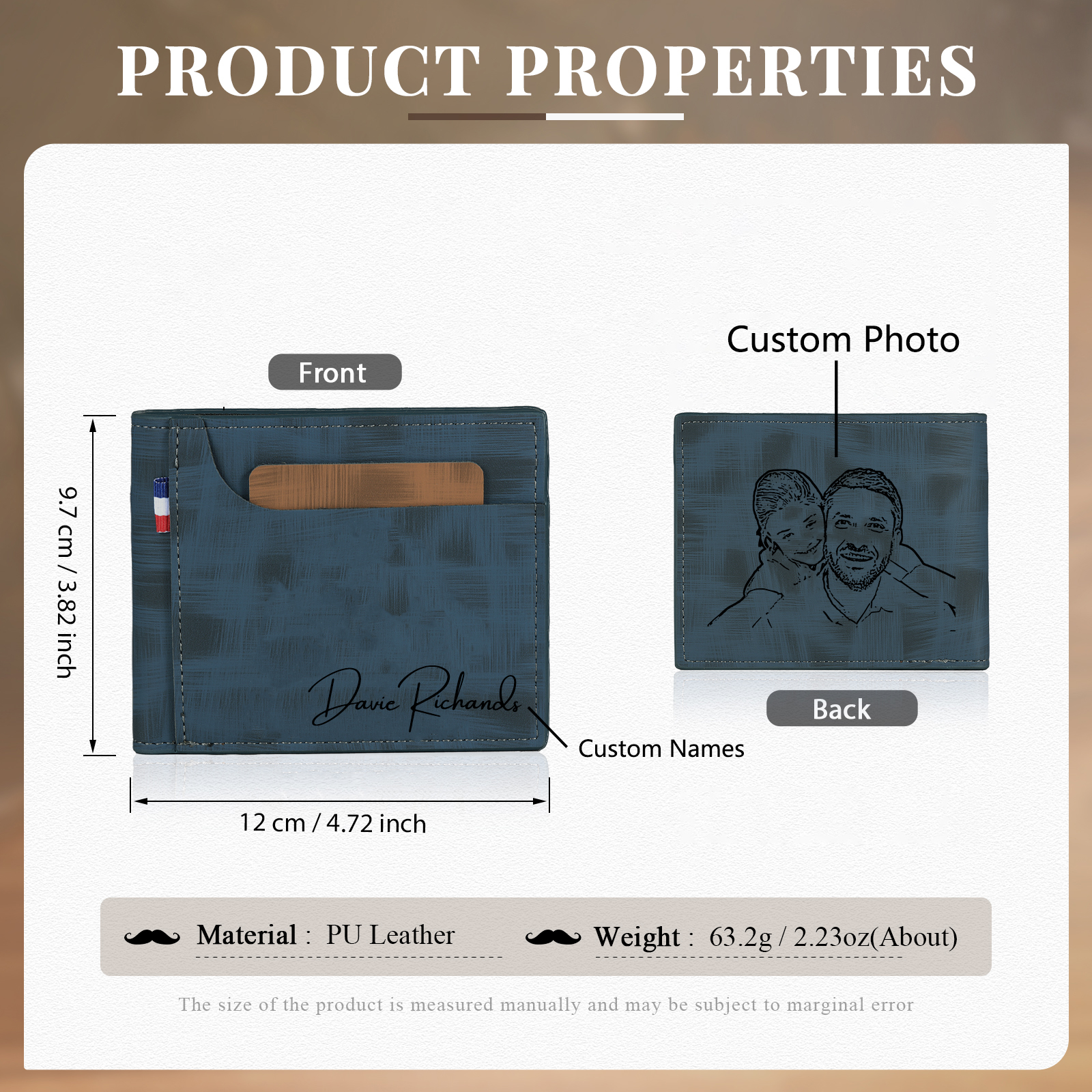 Personalisierter Name & Foto Leder Herren Geldbörse mit Kartenfach