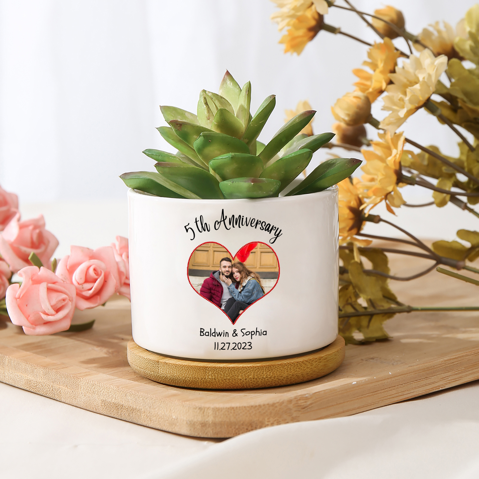 Personalisierbarere 2 Namen & Datum & Text & Foto Blumentopf für Paar