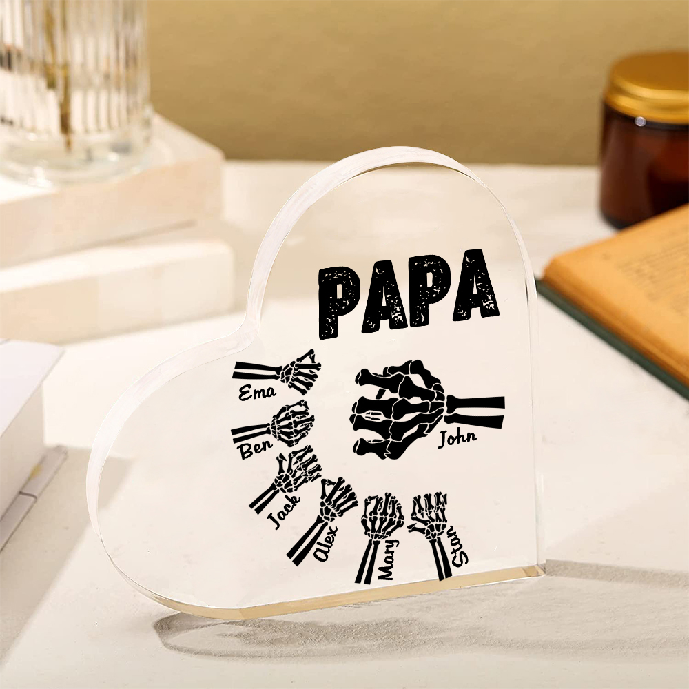 Personalisierte 7 Namen Acryl-Deko Papa Skelett Hand Schreibtischdekoration für Vater