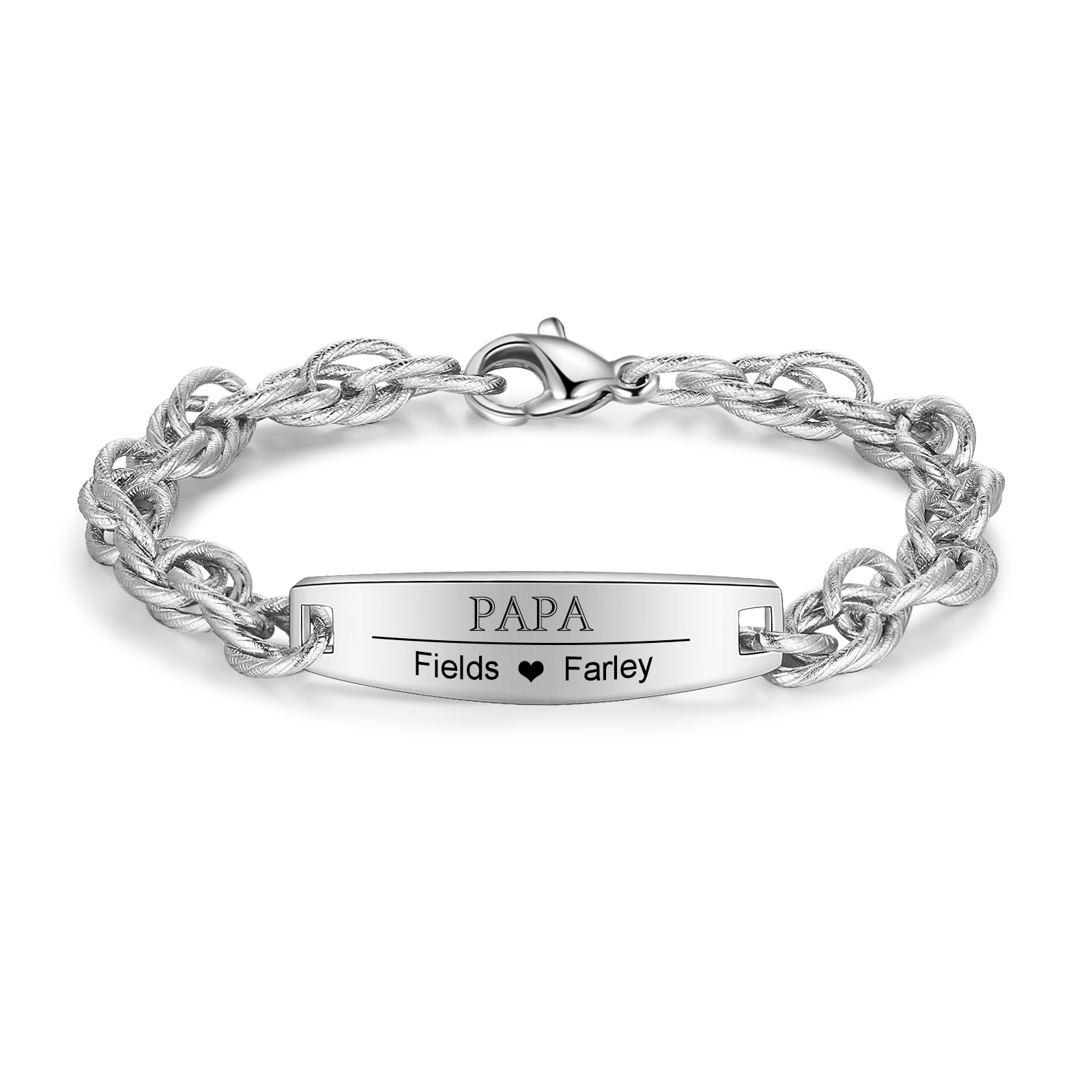 Herren Armband-Personalisiertes 2 Namen & Text Edelstahl Armband 