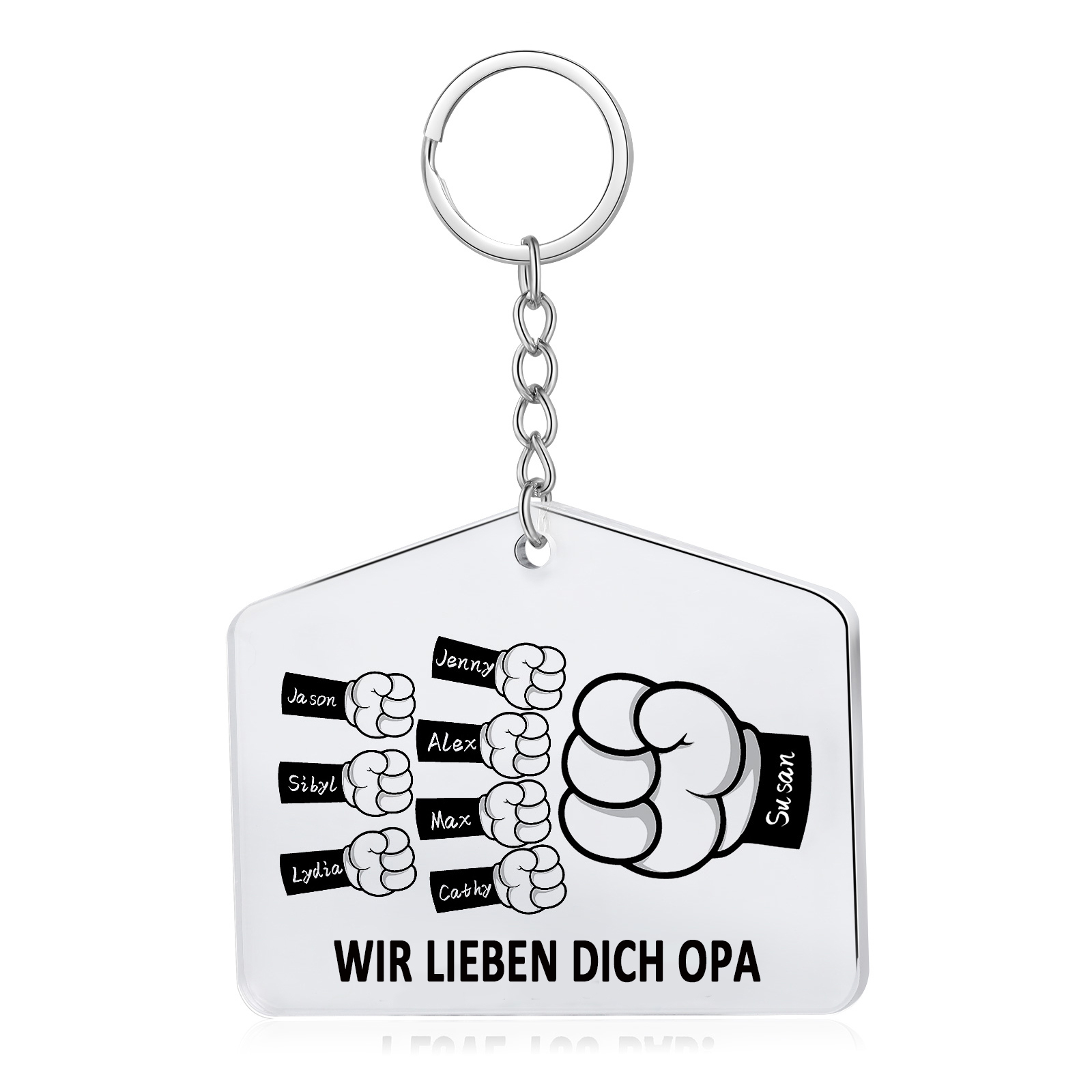 Personalisierbare 8 Namen & 1 Text Faust Acryl Schlüsselanhänger-Geschenk für Großvater/Vater