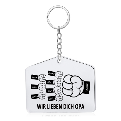 Personalisierbare 8 Namen & 1 Text Faust Acryl Schlüsselanhänger-Geschenk für Großvater/Vater