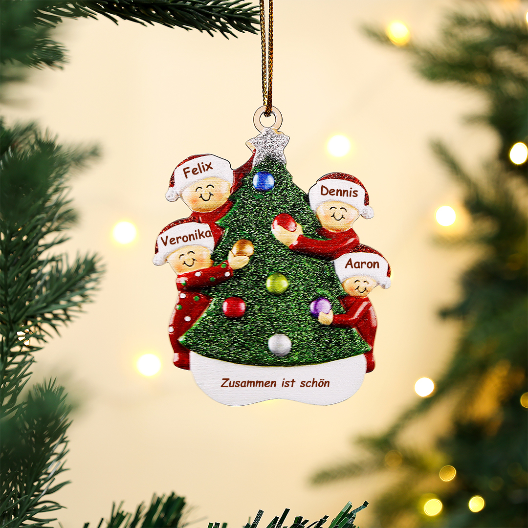 Holz Personalisierte 4 Namen & Text Umarme den Weihnachtsbaum Weihnachtsornament Weihnachtsbaum Anhänger