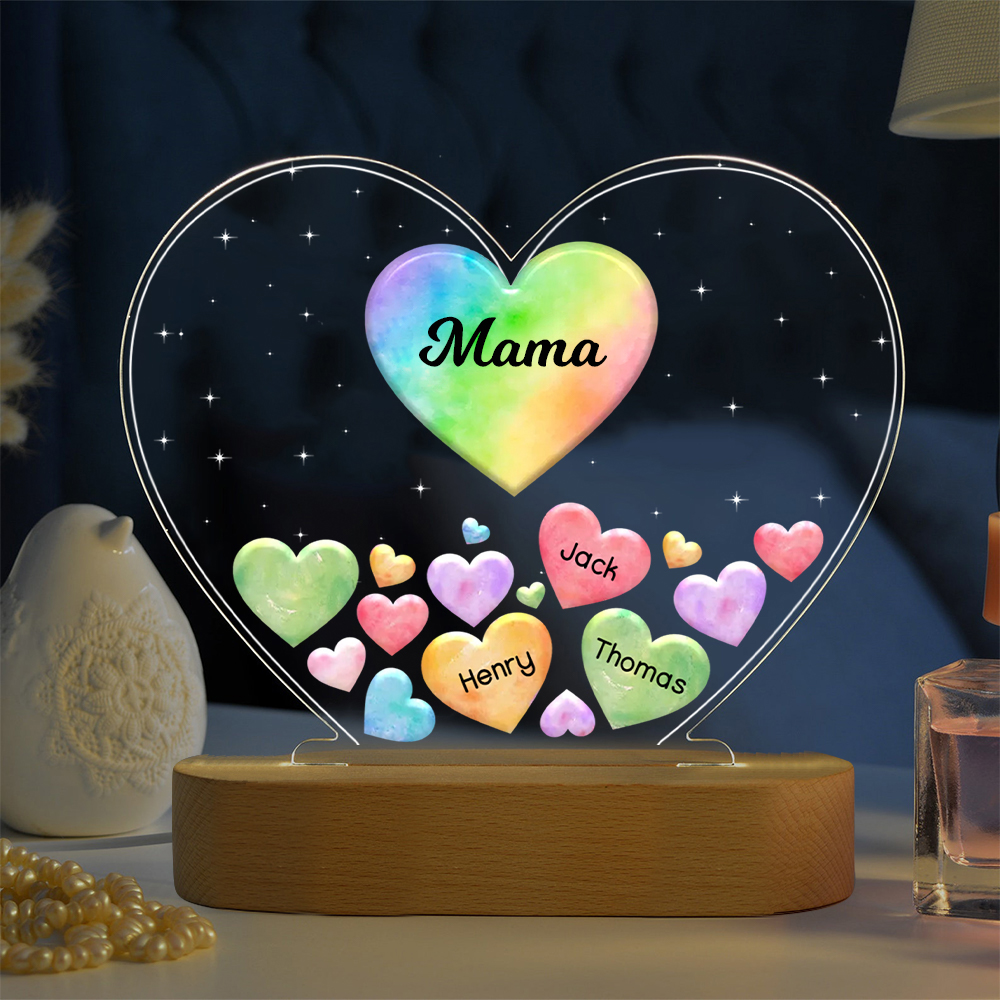 Personalisierte 3 Namen & Text Herz Familie Nachtlicht Geschenk für Großmutter/Mutter zum Muttertag