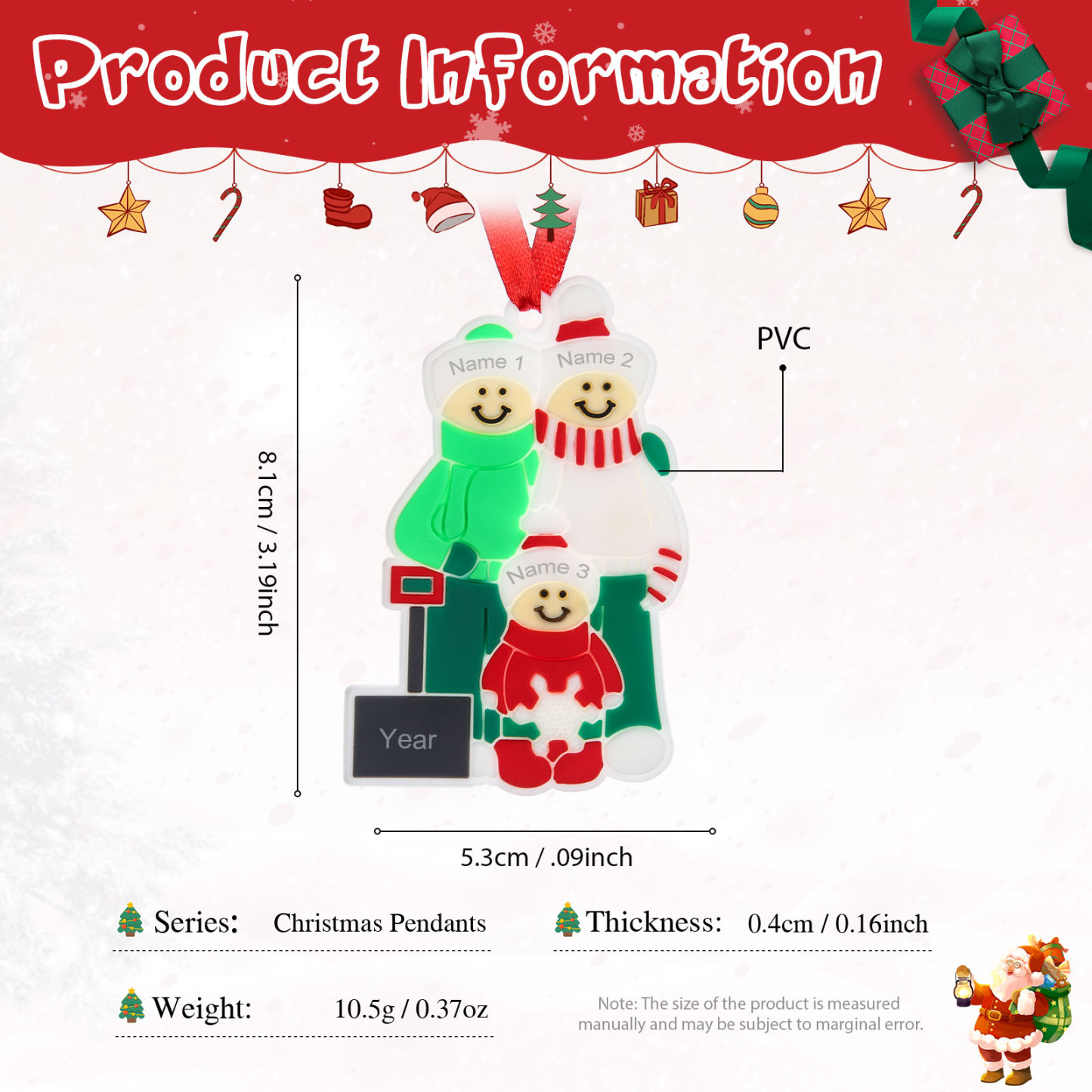 PVC Personalisierte 3 Namen & Jahr Schneeschaufel-Team Weihnachtsornament Weihnachtsbaum Anhänger mit 3 Familienmitgliedern