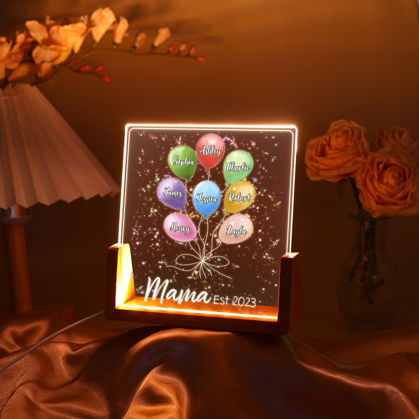 Personalisierte 8 Namen & Text & Datum Ballon Nachtlicht Geschenk für Großmutter/Mutter zum Muttertag