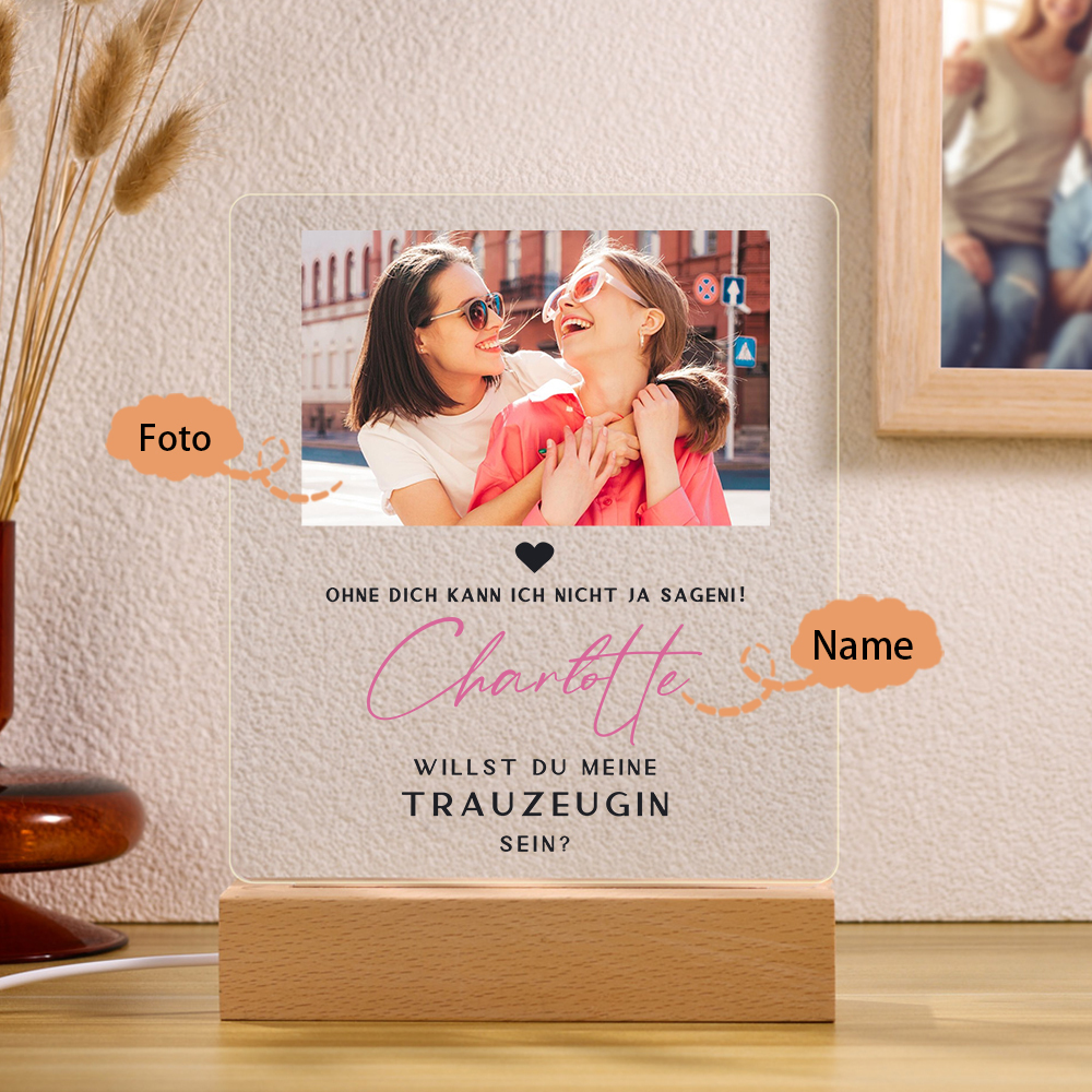 Hochzeitsanzeiger Nachtlicht-Personalisierter Foto & 1 Name-Willst du meine Trauzeugin werden-Hochzeit Geschenk