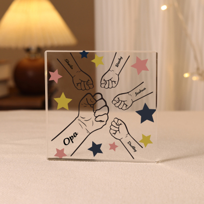 Quadrat Acryl-Deko Personalisierte 5 Namen Fauststoß Schreibtischdekoration für Vater