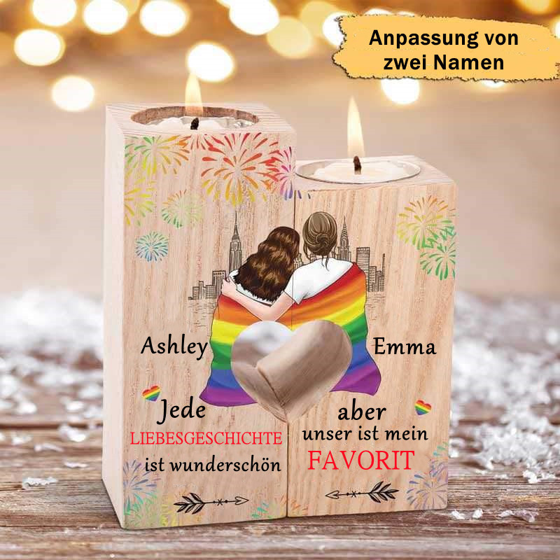 LGBT--Personalisierte Regenbogen Kerzenhalter mit 2 Namen Kerzenständer