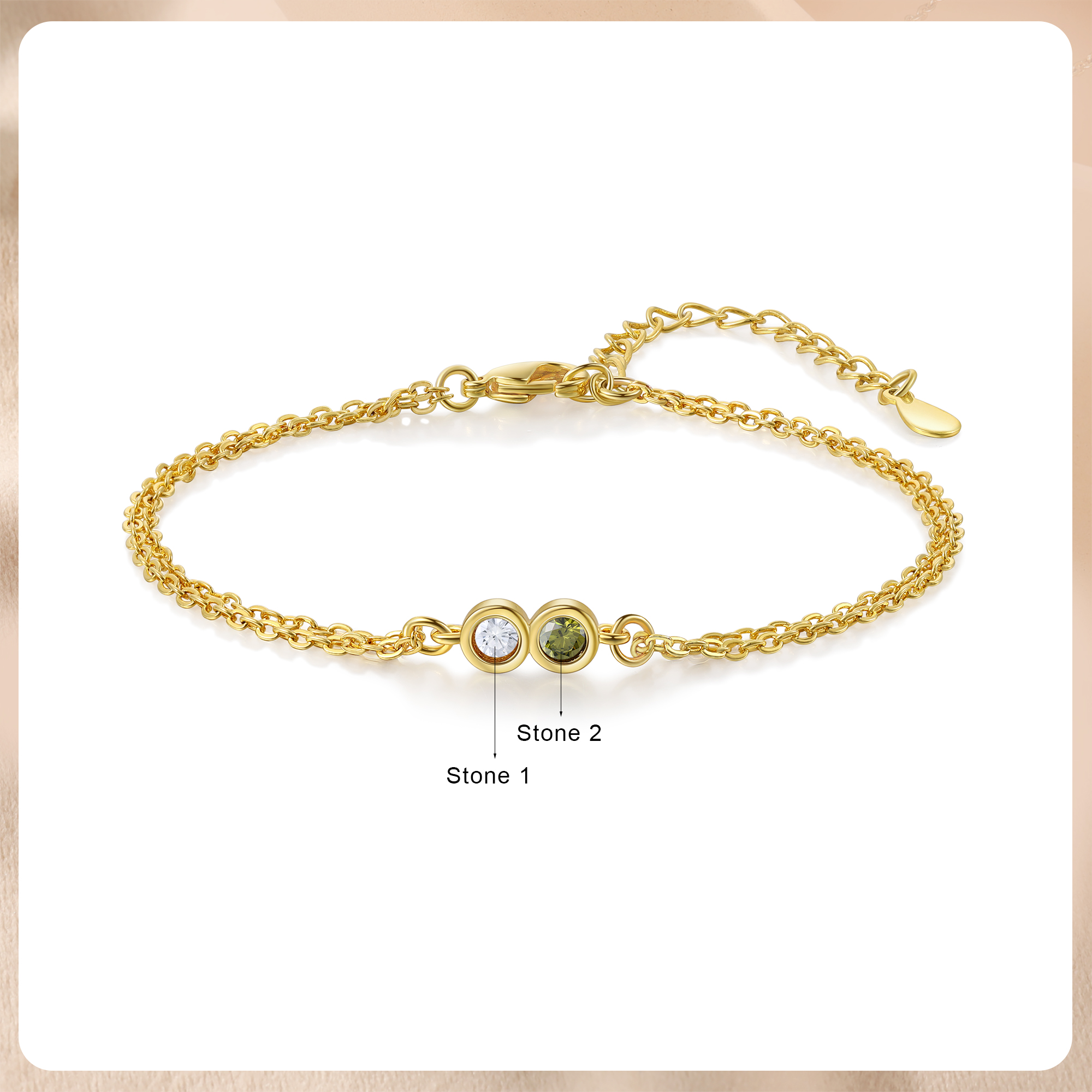 Personalisierte 2 Geburtssteine Golden Feines Armband