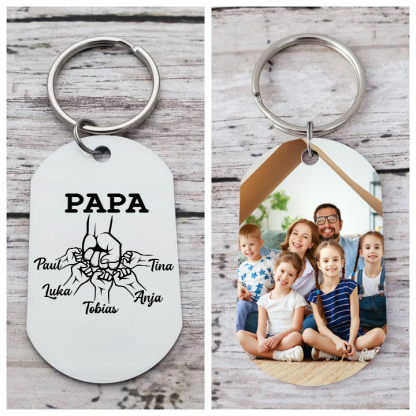 Personalisierbares Foto & 5 Namen Papa Faust Schlüsselanhänger-Geschenk für Vater
