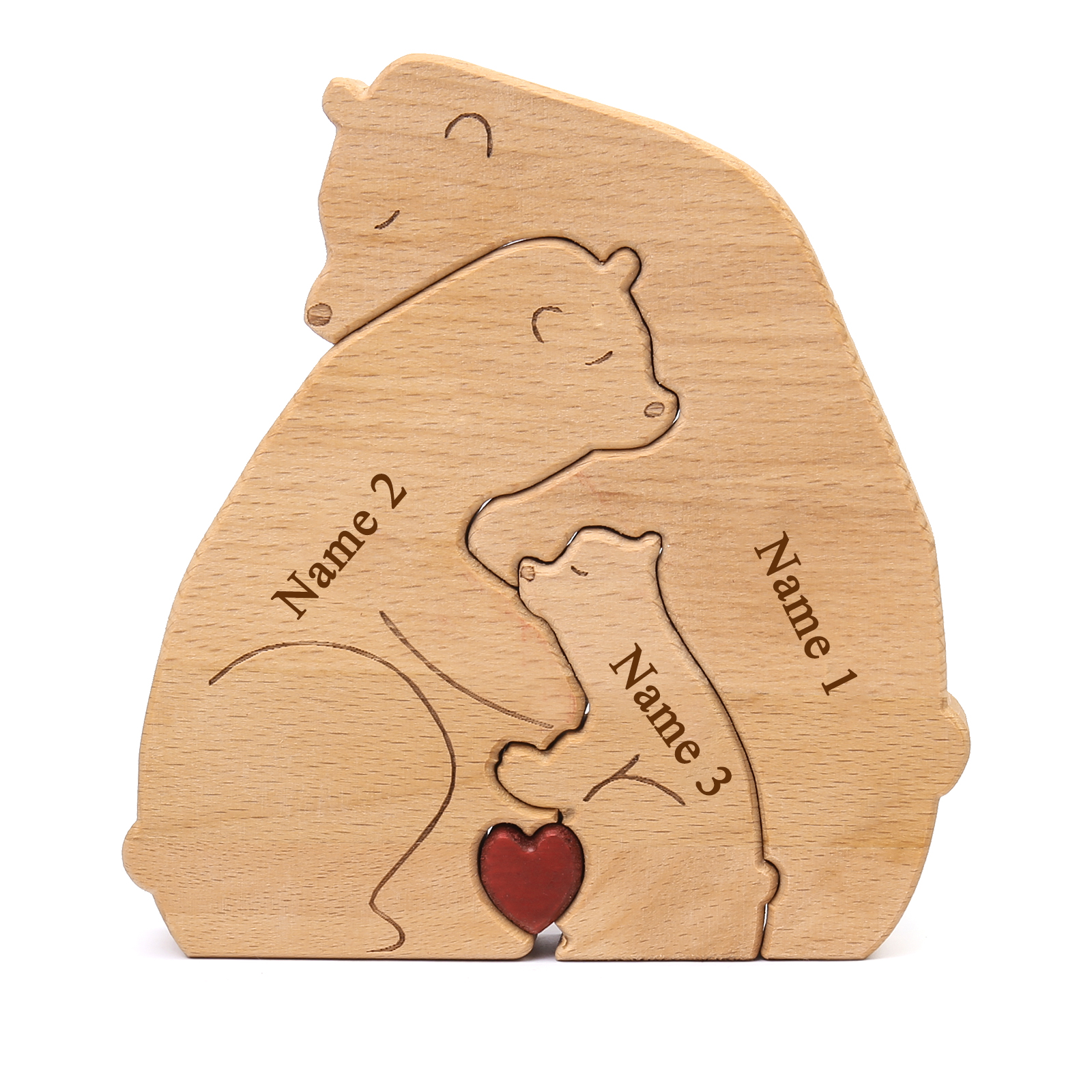 Holzskulptur-Personalisierte 3 Namen Bär Umarmung Familie Holz Deko