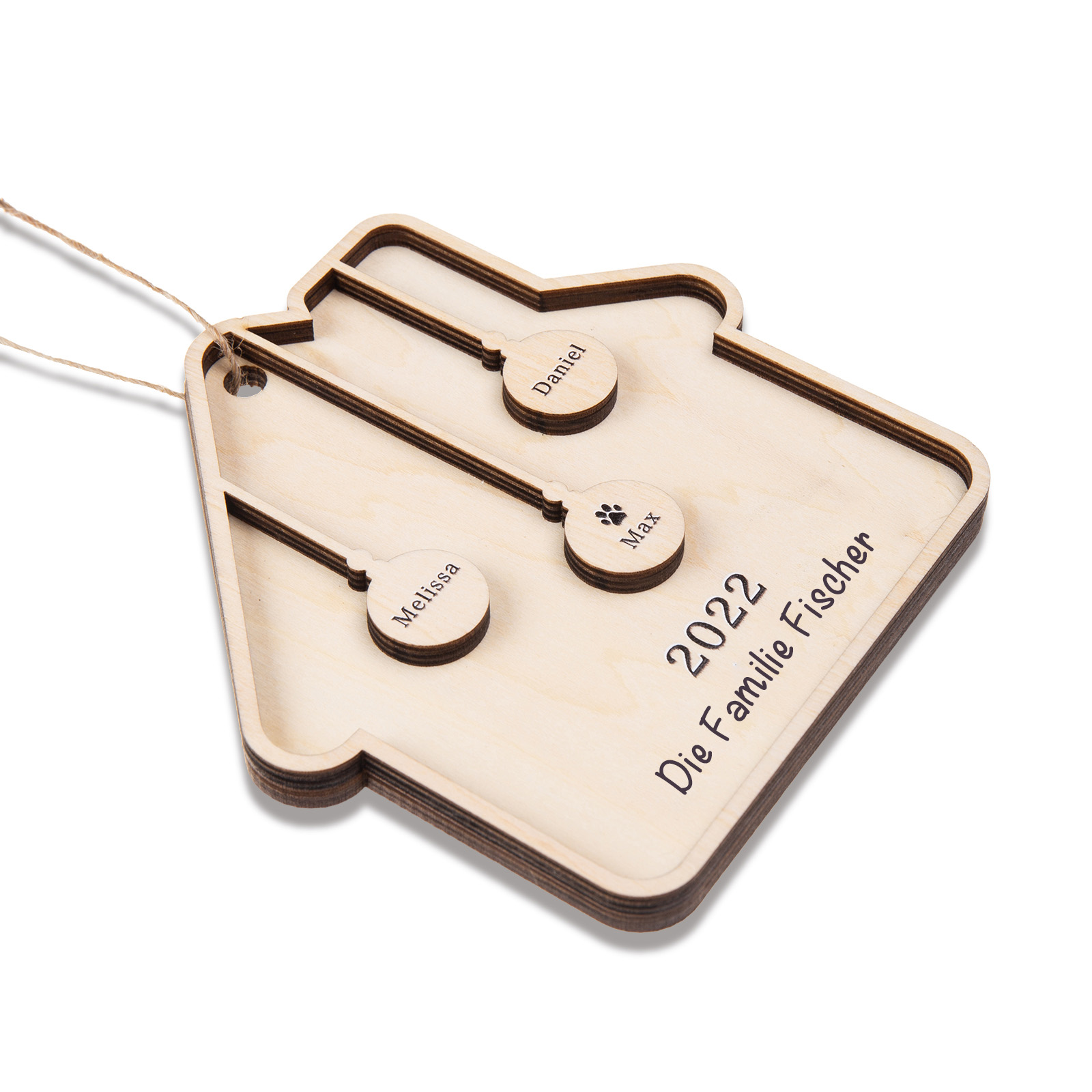 Holz Weihnachtsornament-Personalisiertes 3 Namen Text Jahr Haus Ornament Anhänger 