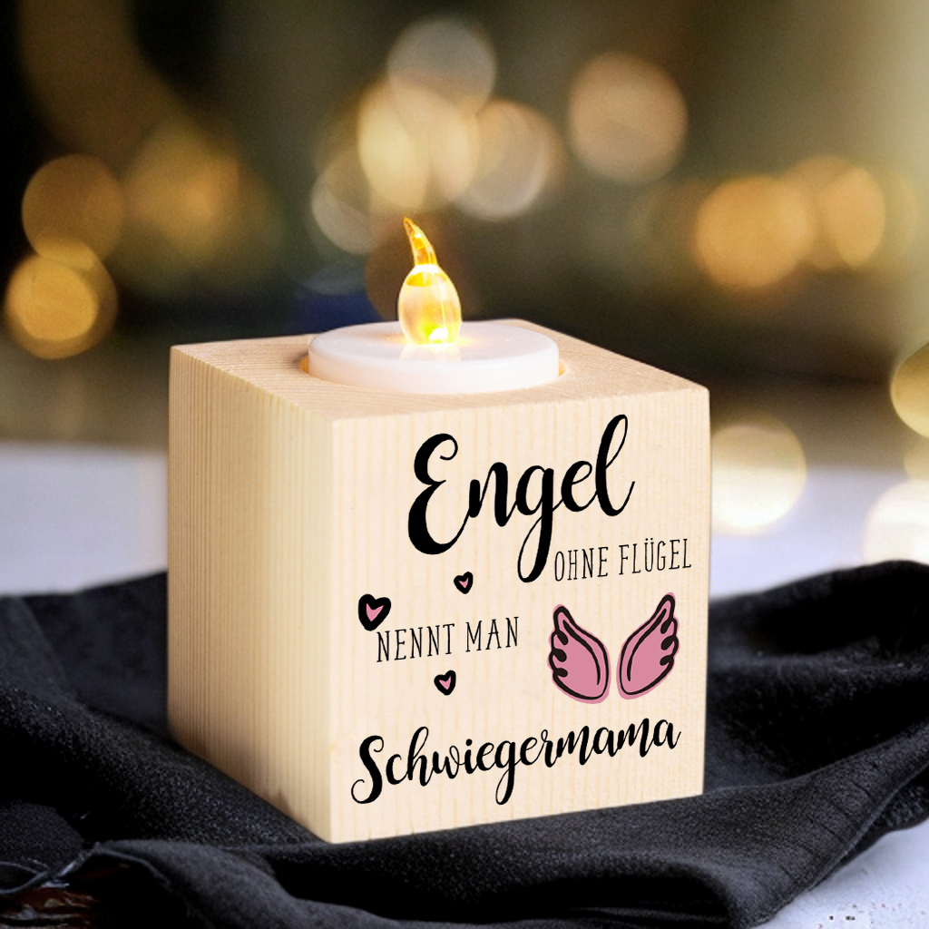 Holz Kompliment Kerzenhalter Personalisierte 2 Namen & Datum 1 bedruckte Seite-Engle ohne Flügel nennt man Schwiegermama-Geschenk für Schwiegermutter