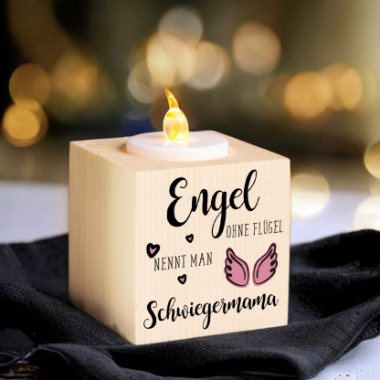 Holz Kompliment Kerzenhalter Personalisierte 2 Namen & Datum 1 bedruckte Seite-Engle ohne Flügel nennt man Schwiegermama-Geschenk für Schwiegermutter