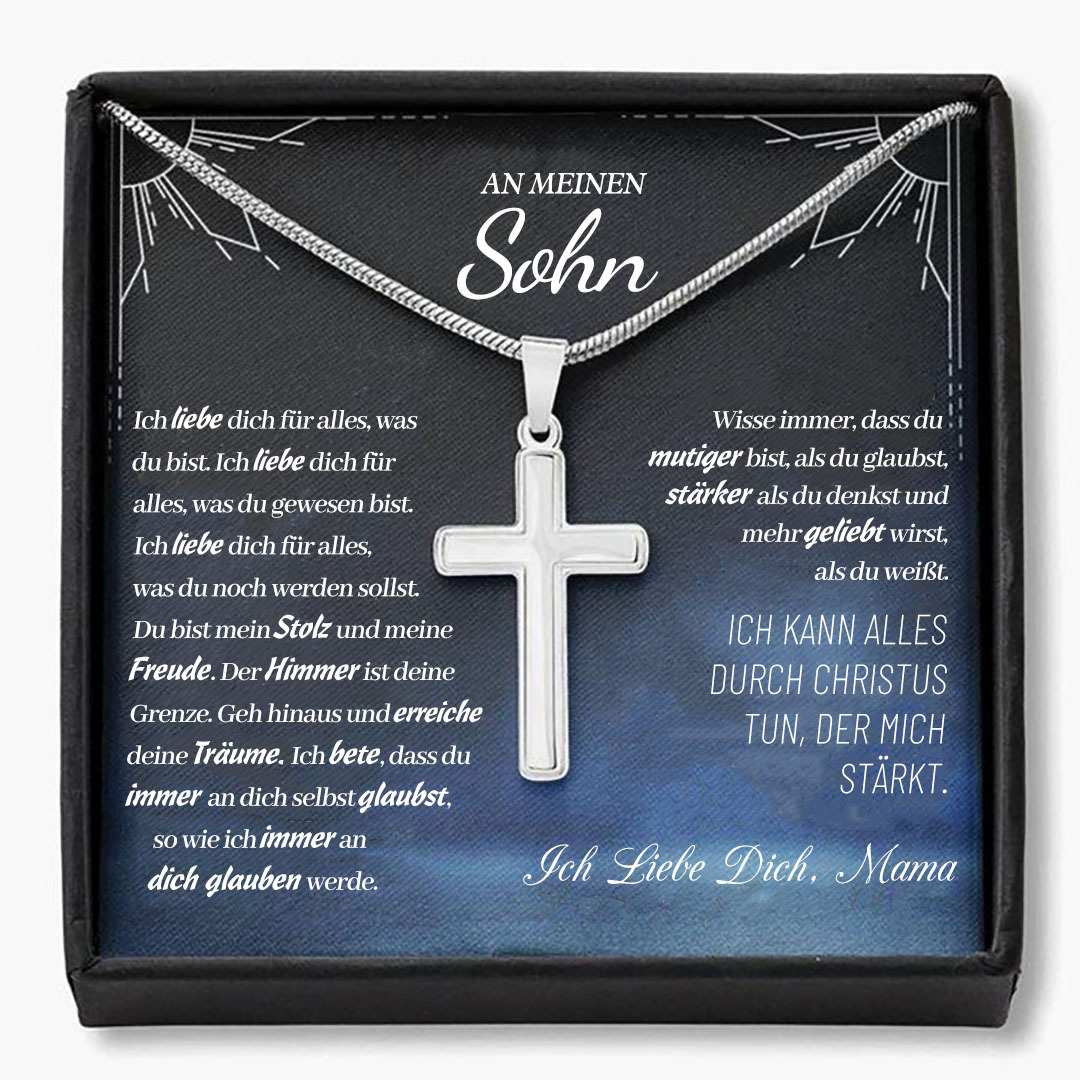 925 Sterling Silber An Meinen Sohn von Mama Kommunion Kreuz Halskette - Geschenk mit Nachrichtenkarte