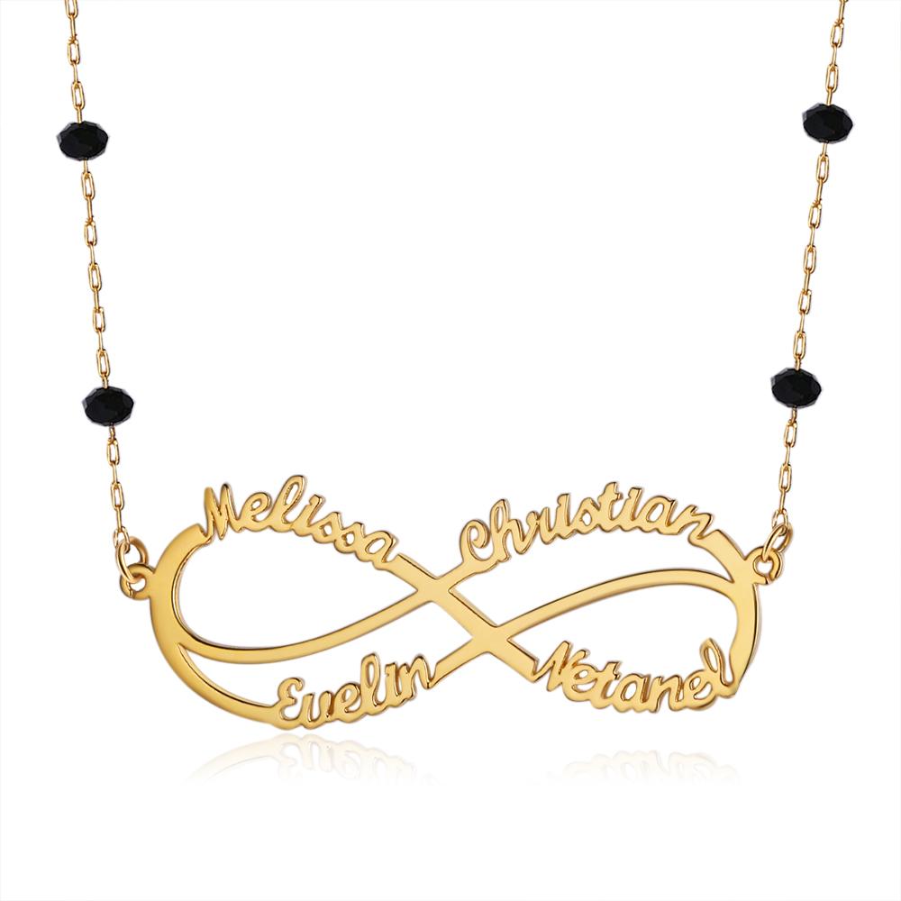 Infinity Kundenspezifische Halskette Namenskette 1-6 Namen mit Perlen