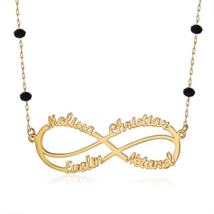 Infinity Kundenspezifische Halskette Namenskette 1-6 Namen mit Perlen