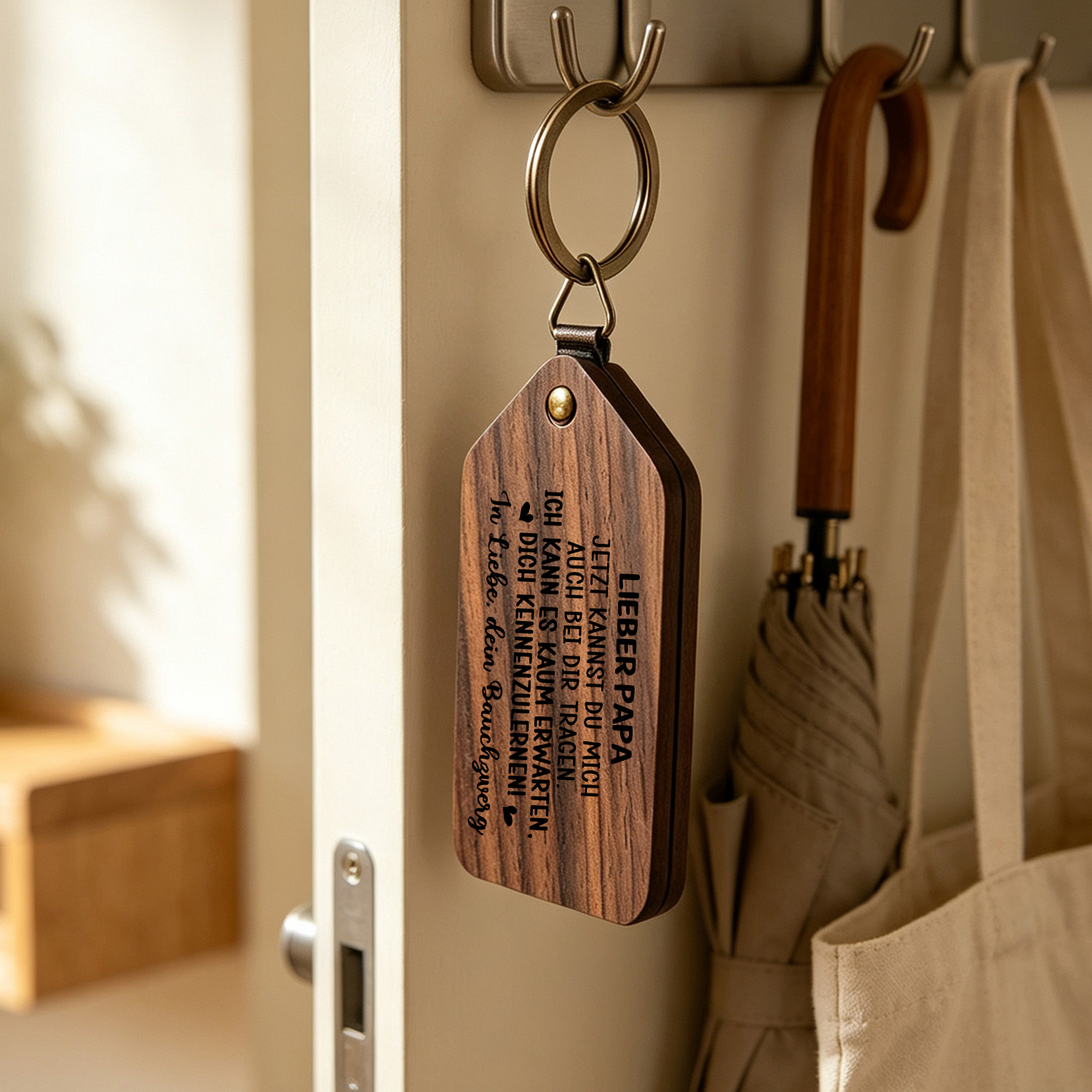 Personalisierter Foto-Schlüsselanhänger aus Holz mit Ultraschallbild Geschenk zur Schwangerschaftsverkündung für den werdenden Papa
