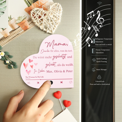 Herz Personalisiertes Lied & Text Kühlschrankmagnet mit Musikfunktion Mama, Danke für alles, was du tust Geschenk für Mutter