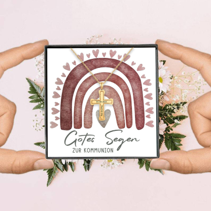 Personalisierter 1 Text & 1 Datum Kommunion Kreuz Golde Halskette- Gottes Segen zur Kommunion- Geschenk mit Nachrichtenkarte