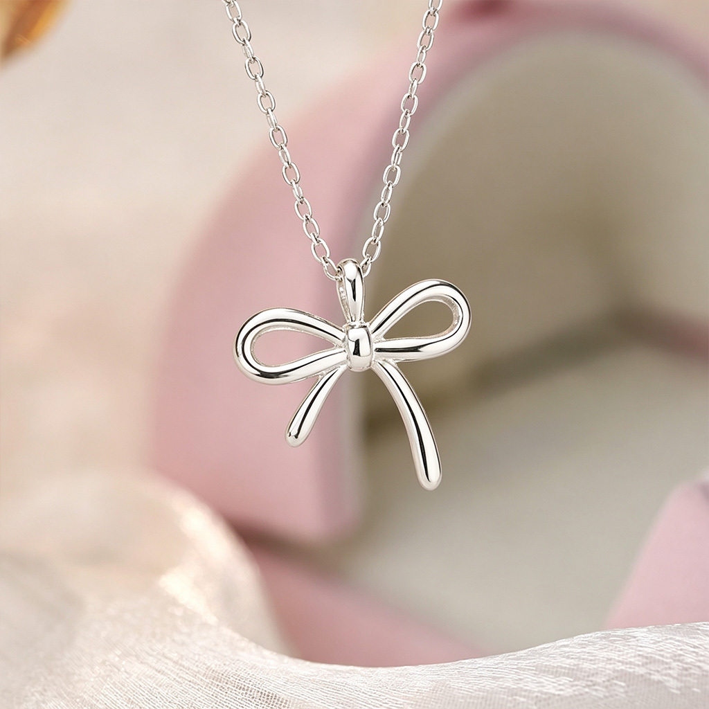 925 Sterling Silber Schleifen Halskette mit Grußkarte & Box – An meine Tochter – Ein liebevolles Geschenk für Tochter