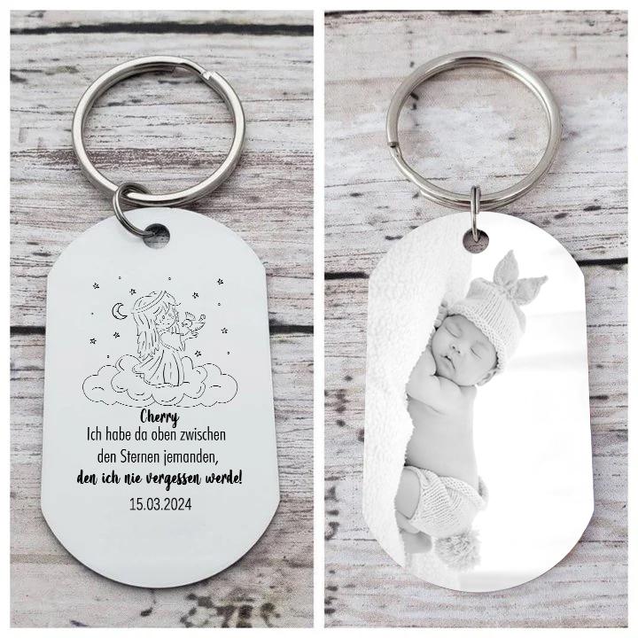 Personalisierbares Foto & Name & Jahr Sternenkind Trauer Schlüsselanhänger-Ich habe da oben zwischen den Sternen jemanden, den ich nie vergessen werden-Andenken Schlüsselanhänger