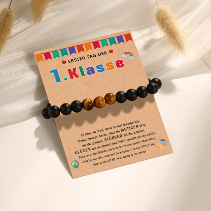 Naturstein Armband-Erster Tag der 1. Klasse-Schulanfang Schulkind Geschenk mit Nachrichtenkarte