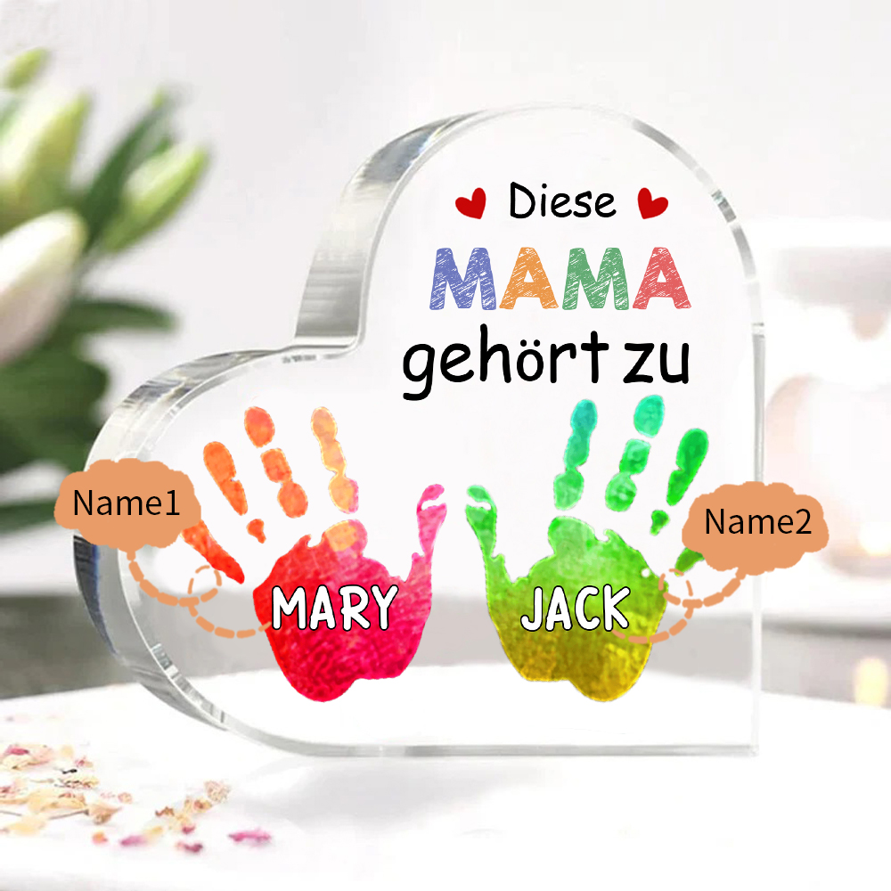 Personalisierte 2 Namen Acryl-Deko Diese Mama gehört zu Schreibtischdekoration für Mutter