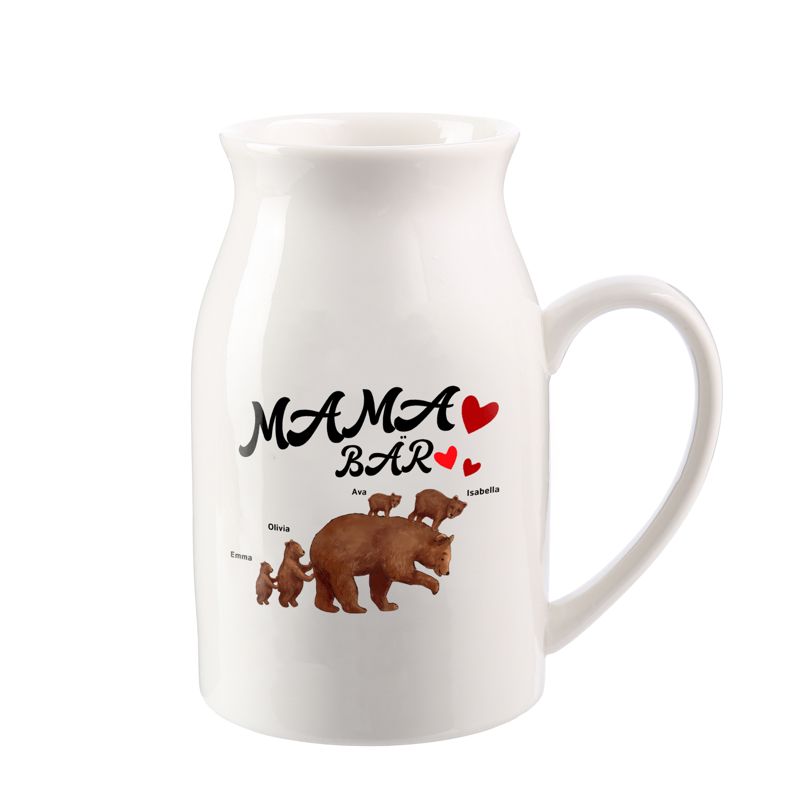 Personalisierte 4 Namen & Text Familie Bär Vase