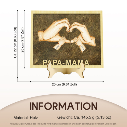 PAPA-MAMA Holz Deko-Personalisierbare 2 Namen Ornament Familie Hand in Hand Holzdekoration für Eltern