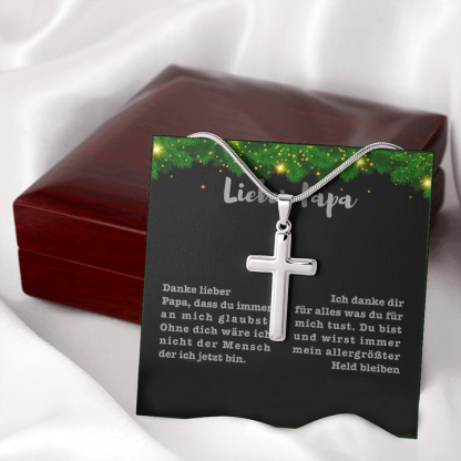 925 Sterling Silber "Lieber Papa" Kreuz Halskette - Vatertag Geschenk mit Nachrichtenkarte