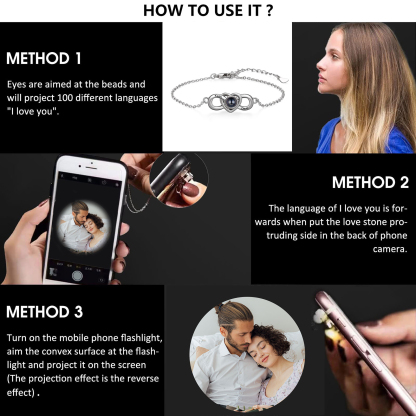 Personalisiertes Foto & 2 Namen Projektion Infinity Herz Armband