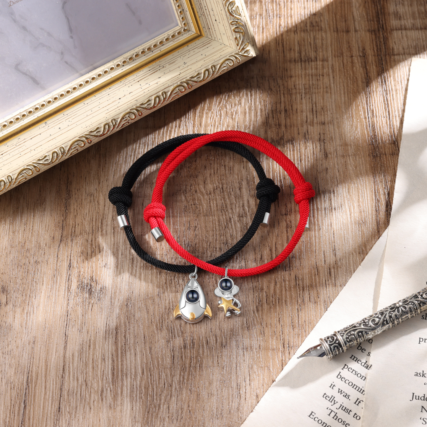 Personalisierte Foto Raumfahrer Rakete Projektion Armbänder Set für Paare