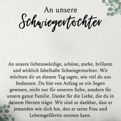 925  Sterling Silber Halskette-An unsere Schwiegertochter-Geschenk mit Nachrichtenkarte 