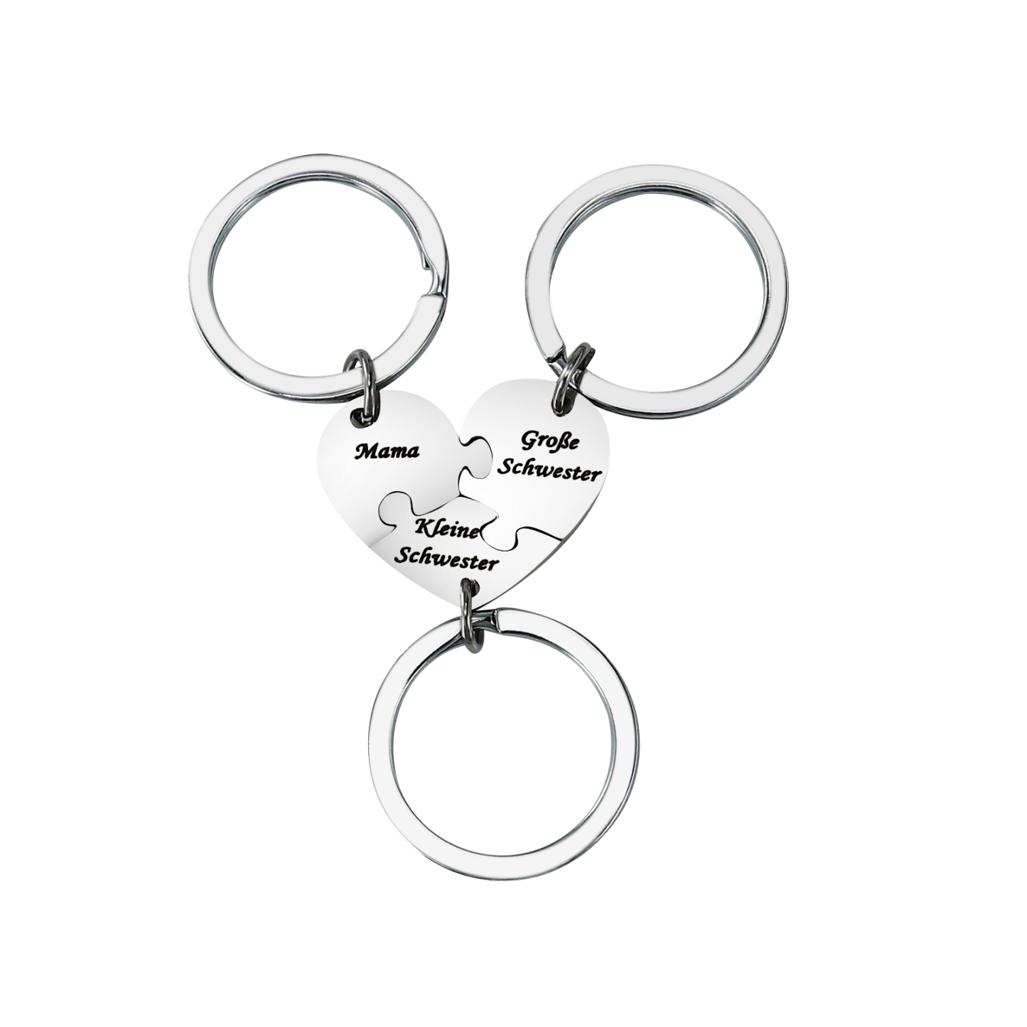 Personalisierbare 3 Texte Herz Puzzle Familie Metall Schlüsselanhänger