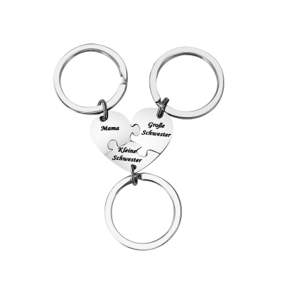 Personalisierbare 3 Texte Herz Puzzle Familie Metall Schlüsselanhänger