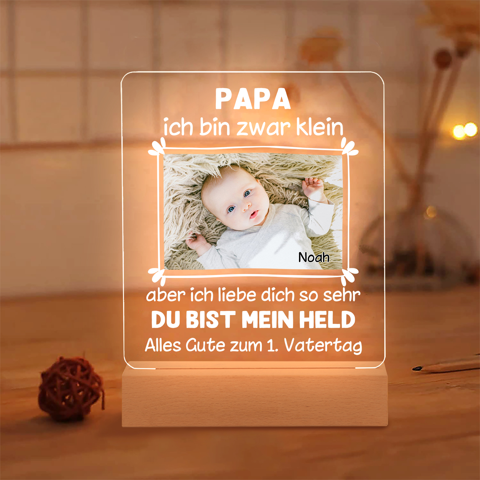 Personalisiertes Foto & Name - Papa du bist mein Held - Nachtlicht Geschenk für Vater