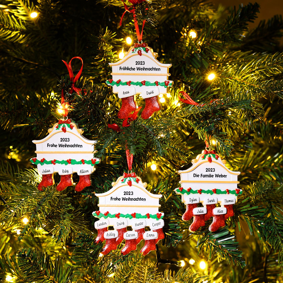 Holz Weihnachtsornament-Personalisiertes 5 Namen Text Rot Strümpfe Ornament Weihnachten Anhänger