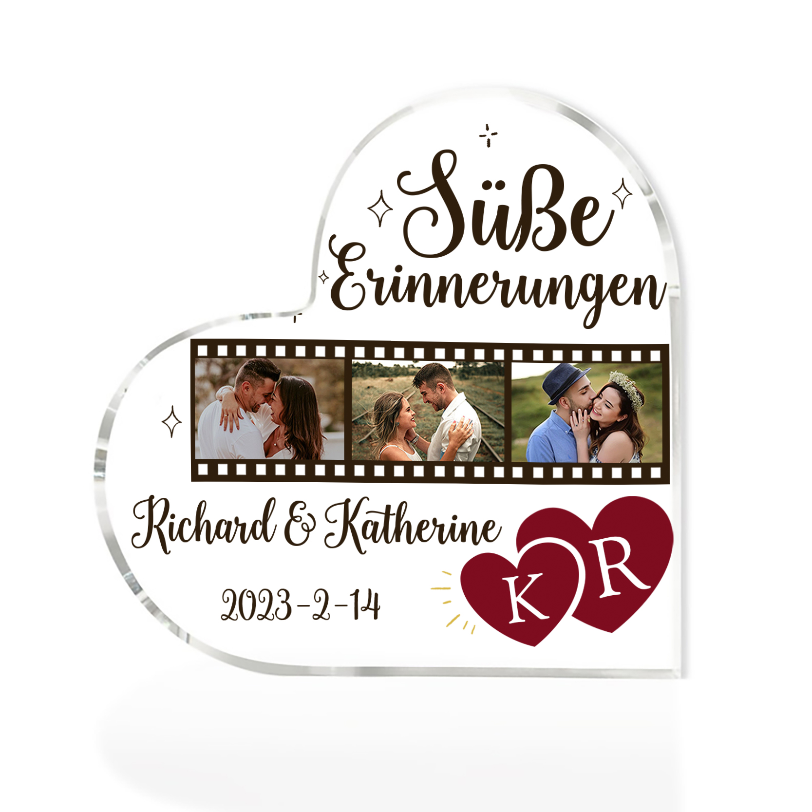 Personalisierte 3 Fotos & 2 Namen & 2 Buchstaben & Datum Acryl-Deko-Süße Erinnerungen-Schreibtischdekoration für Paar